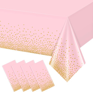 FunnyPars 4 Pack Pink and Gold Plastic Tablecloth...