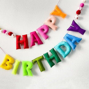 Pre-Strung Happy Birthday Banner - Felt Ball Garla...