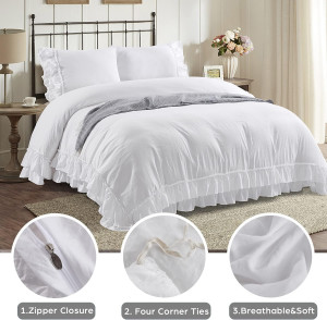 HIG 3 Piece Chic King Ruffle Duvet Cover Off White...