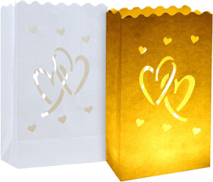 20 pcs White Heart Luminary Bags Outdoor, Reusable...