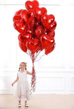 30 pcs Red Heart Balloons 18" Foil Love Balloons M...