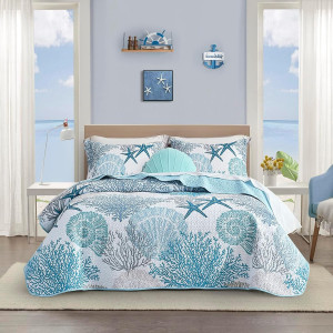 Tritard 3 Piece Coastal Quilt Sets King Size - Rev...