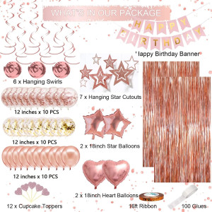 Rose Gold Birthday Party Decorations, Happy Birthd...
