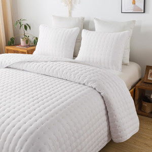 WDCOZY White King Size Quilt Bedding Sets with Pil...