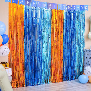 LOLStar Blue Dog Foil Fringe Curtains, Blue Dog Bi...