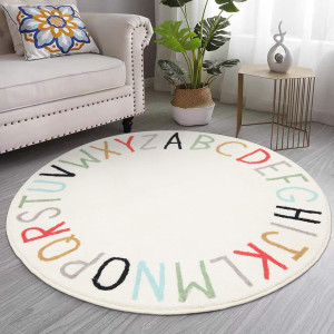 Topotdor Rainbow Round Kids Play Rug Alphabet Nurs...
