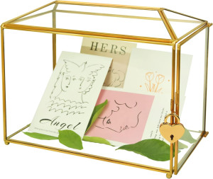 Wedding Gold Glass Card Box with Lock and Slot - W...
