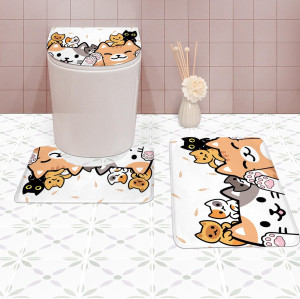 SVBright 4PCs Kids Bathroom Sets Cat Shower Curtai...