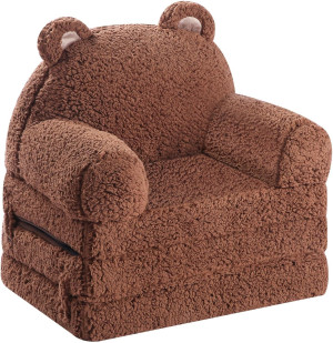 Foldable Kids Sofa, Sherpa Teddy Bear Toddler Couc...