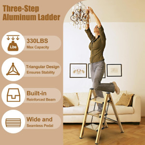Foldable 3 Step Stool for Closet/Kitchen-Aluminium...