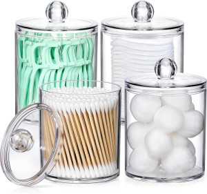 4 Pack Acrylic Qtip Holder Dispenser for Cotton Sw...