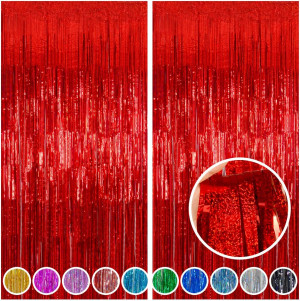 Melsan 2 Pack 3.2 ft x 8.2 ft Tinsel Foil Fringe C...