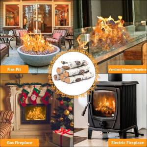 Hisencn Gas Fireplace Logs Set Ceramic White Birch...