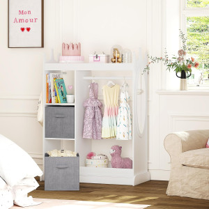UTEX Kids Play Armoire with Mirror, Storage Bins a...