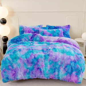 SUCSES Blue Purple Fluffy Twin Bedding Sets for Gi...