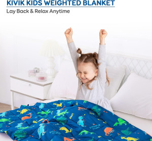 Kivik Weighted Blanket 3lbs, Blue Dinosaur Weighte...