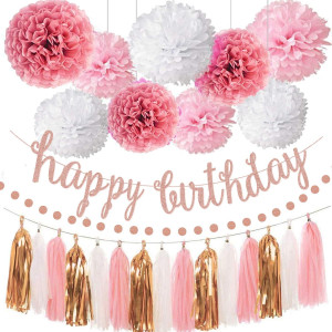 OuMuaMua Pink Rose Gold Birthday Party Decorations...