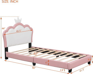 Twin Size Upholstered Princess Bed with Crown Head...