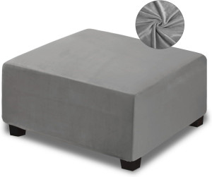 Square Ottoman Cover Velvet Ottoman Slipcover Thick Stretchable Footrest Stool Covers with Elastic Band for Oversized Ottoman (XX-Large Size,Grey)