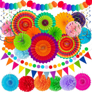 35PCS Fiesta Paper Fan Party Decorations Set - Cin...