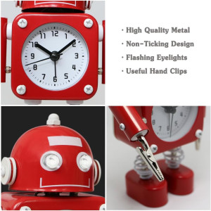 Betus Non-Ticking Robot Alarm Clock Stainless Meta...