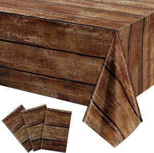 Brown Wood Grain Tablecloths Rustic Plastic Table...