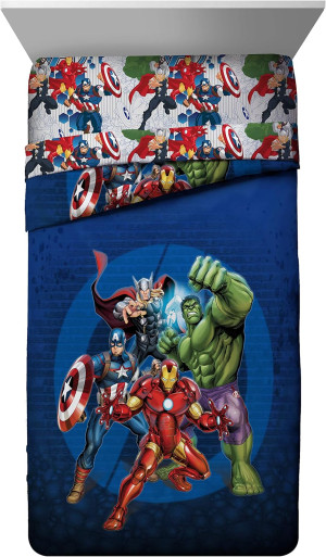 Jay Franco Marvel Avengers Blue Circle Bed Set, Tw...