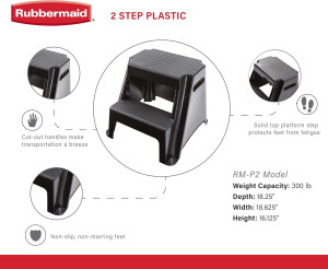 Rubbermaid 2-Step Molded Plastic Step Stool, Light...