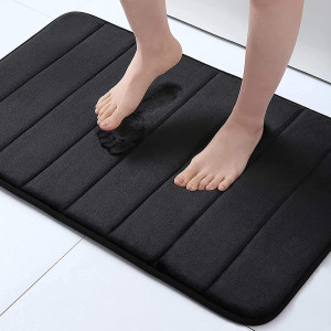 Buganda Memory Foam Bath Mat, 24" x 16", Ultra Soft and Non-Slip Bathroom Rugs, Water Absorbent and Machine Washable Bath Rug for Bathroom, Shower, and Tub, Black