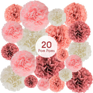 EpiqueOne 20 Piece Tissue Paper Pom Poms | Blush P...