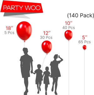 PartyWoo Red Balloons, 140 pcs Matte Red Balloons...