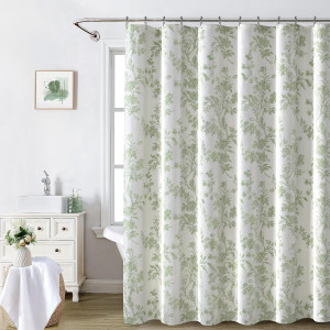 Awellife Sage Green Shower Curtain,Cotton Floral C...