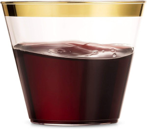 Munfix 100 Gold Plastic Cups - 9 Oz Clear Old Fash...