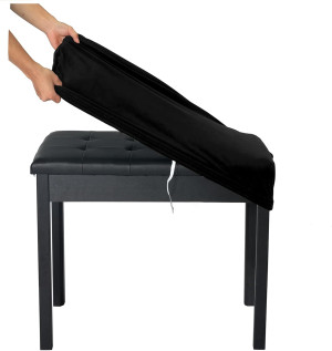 SINOSSO Soft Velvet Piano Bench Cover, (20"- 26.5") L x (11.8"- 15.7") W Rectangle Stretch Washable Stool Upholstered Protector Slipcover, (S, Black)