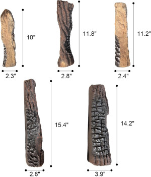 Ceramic Logs for Gas Fireplace, 10 Pack Vented Fau...