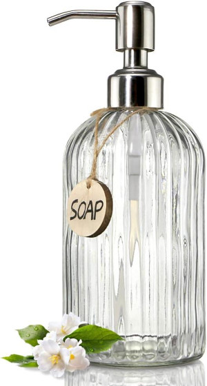 JASAI 18 Oz Clear Glass Soap Dispenser with Rust P...