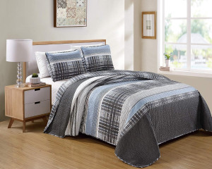 Kids Zone Home Linen Charcoal White Light Grey Str...