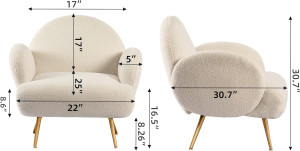 Accent Chair White with Golden Metal Legs,Reading...