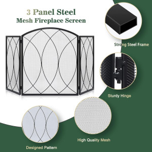 FEED GARDEN 3 Panel Fireplace Screen 48" W x 29.5"...