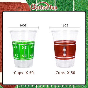 Gatherfun 100 Pcs 16oz Football Plastic Cups - Per...