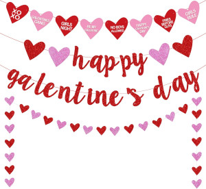 Happy Galentine's Day Banner, Red Glittery Galenti...