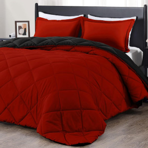 downluxe King Size Comforter Set - Red and Black K...