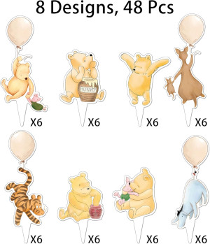 48 Pcs Winnie Cupcake Toppers Classic Pooh Baby Sh...