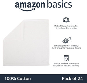 Amazon Basics 100% Cotton Washcloths for Bathroom,...