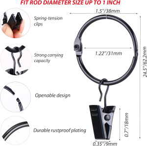 36 Pack Openable Metal Curtain Rings with Clips, F...