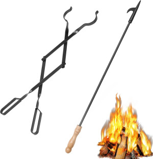 26" Fireplace Fire Pit Tongs & 32" Fire Pit Poker,...