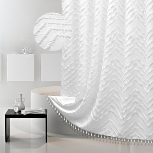 Boho Shower Curtain White Tassel Woven Fabric Show...