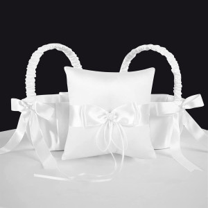2 Flower Girl Baskets and Ring Bearer Pillow Set,...