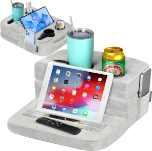 Couch Cup Holder Tray & Tablet Pillow Stand - Bed,...