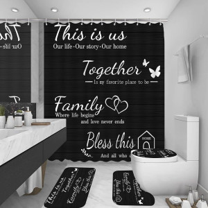 juwute 4Pcs Family Shower Curtain Sets with Non-Sl...